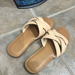 A New Day Cream Tan Slide Sandals with Knotted Detail